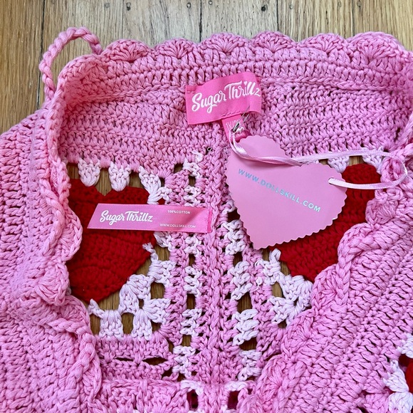 Sugar Thrillz Pink Crochet Heart Pants in 1X/2X - Picture 7 of 7